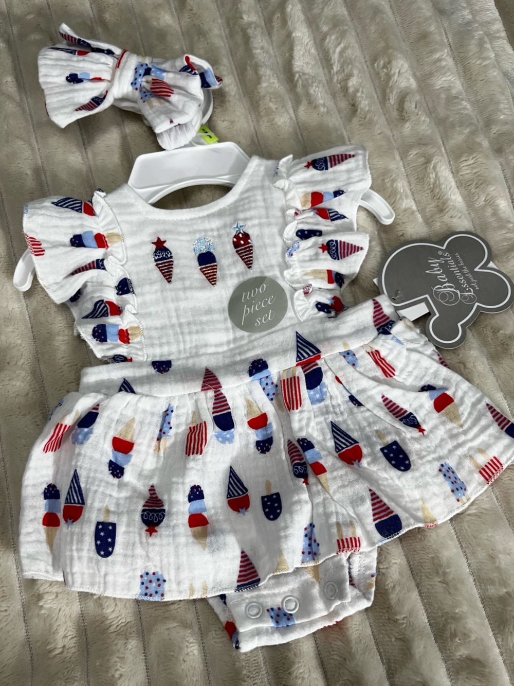 Baby Essentials White One-Piece Dress Bodysuit with Ice Pop Print & Bow